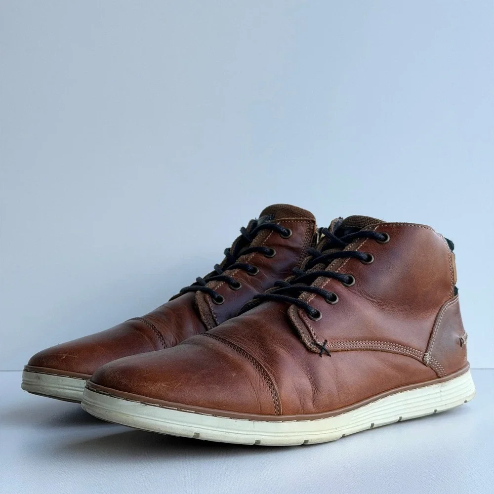 Bull Boxer Adyn Boots Men 12‎ Brown Leather Side Zip Lace-Up Sneakers Portugal